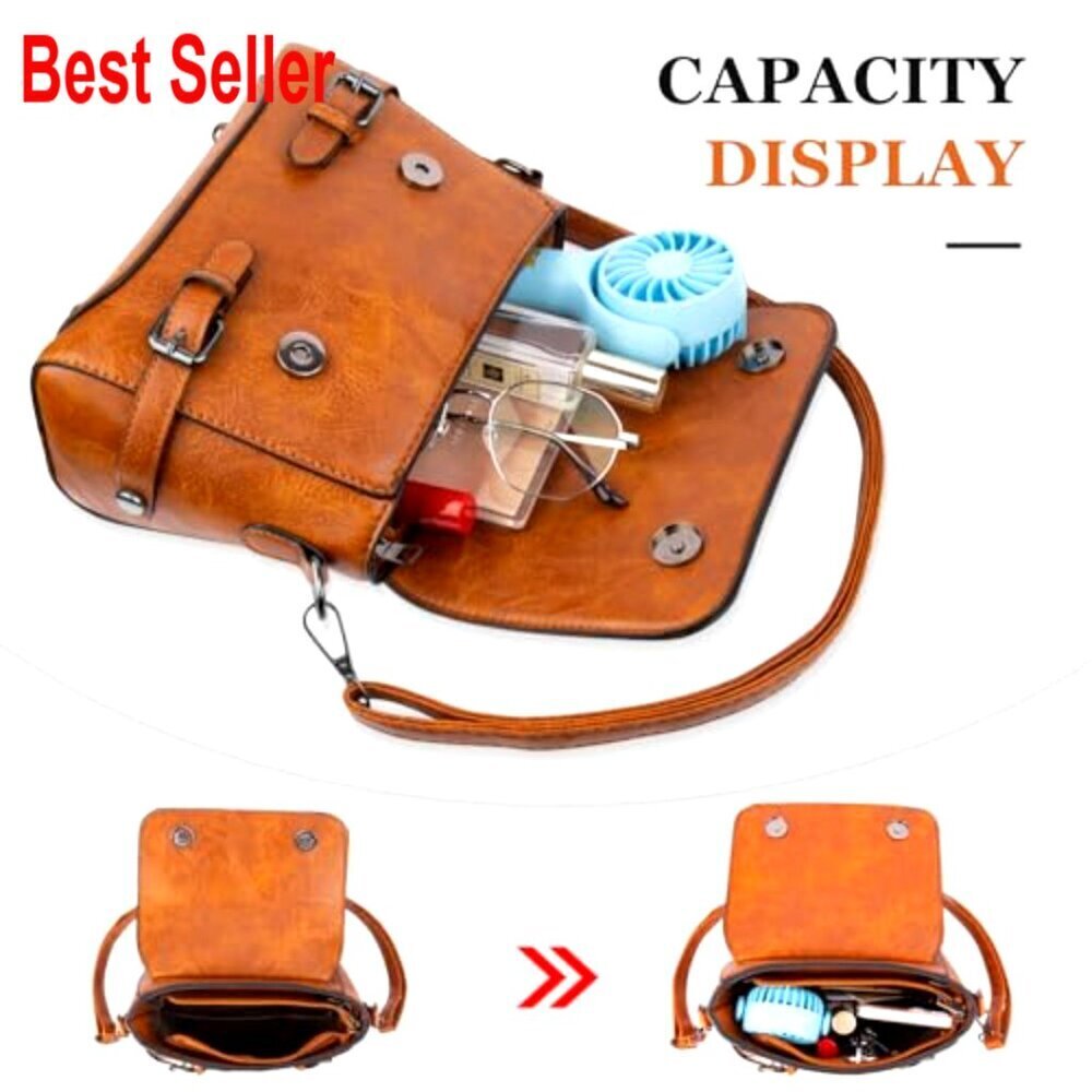 PU Leather Crossbody Bag with Adjustable Strap and Top Handle - Picture 4 of 7